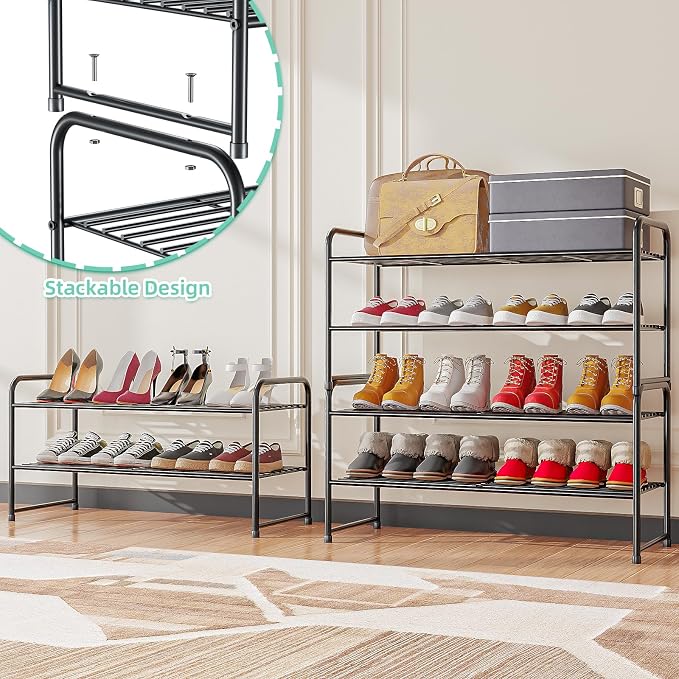 SUFAUY 2-Tier 33" Wide Shoe Rack, Closet Metal Shoe Rack Organizer Heavy Duty, Stackable, Black - Image 5