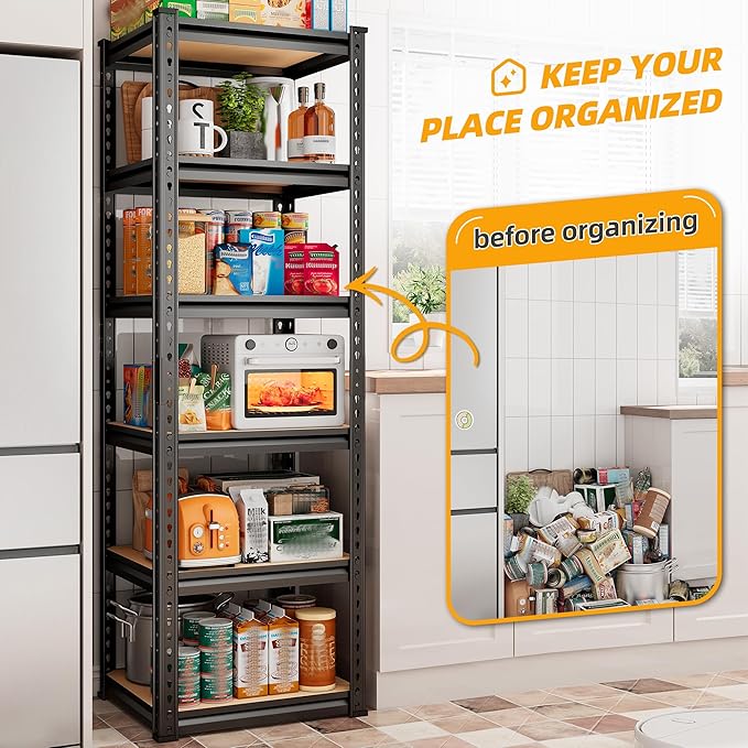 REIBII Storage Shelves 6 Tier Garage Shelving, Adjustable Shelving Units Loads 2250LBS, Narrow Shelves Units and Storage for Kitchen, Pantry, Garage, Closet, Basement, 16" W x 16" D x 72" H - Image 4