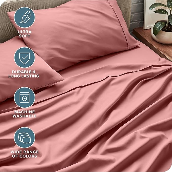 Bare Home Twin XL Sheet Set - 1800 Ultra-Soft Microfiber Twin Extra Long Bed Sheets - Double Brushed - Deep Pockets - Easy Fit - 3 Piece Set - Bedding Sheets & Pillowcases (Twin XL, Dusty Rose)