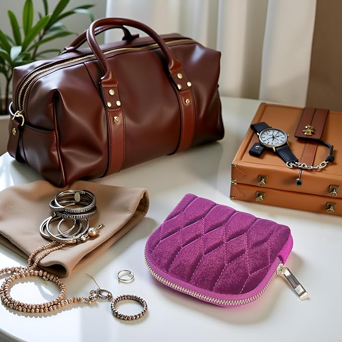 Small Travel Jewelry Case - Jewelry Travel Organizer Bag with for Bracelets, Necklaces, Bangles, Jewelry Organizer Storage Bag Gift for Women Girls,5.1x4.72x1.18 IN- RJB001-Purple - Image 6