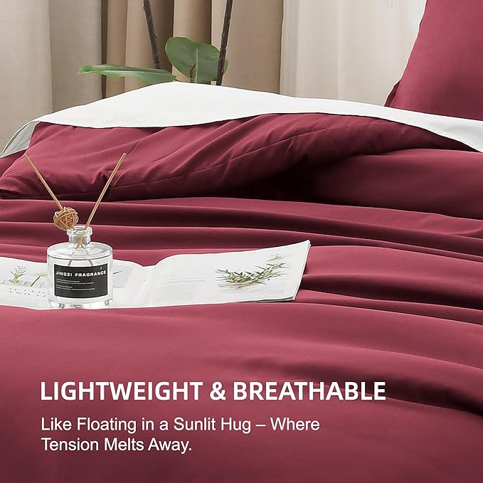 Litanika Burgundy Red Comforter Set California King Size, 3 Pieces Cal King Lightweight Solid Bedding Comforter Set, All Season Fluffy Bed Set (104x96In Comforter & 2 Pillowcases)