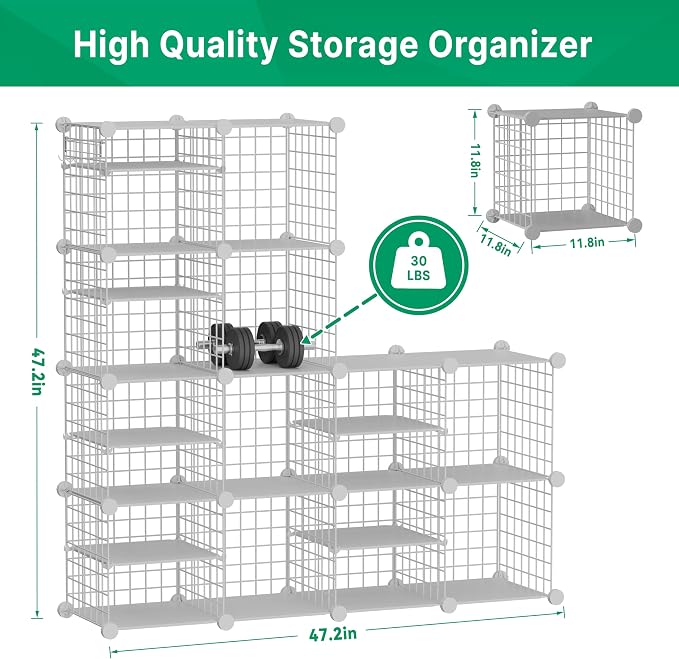 Wire Cube Storage Organizer, 12 Cubes Converted into 14 Cubes, Sturdy Metal Grids Storage Shelf Closet Shelving Units and Storage, Shelves for Bedroom LIvingroom Office - Image 4