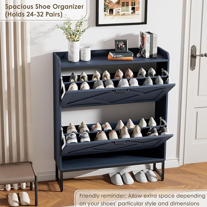 Nicetree Shoe Storage Cabinet, Shoe Cabinet with 2 Flip Drawers, Narrow Shoe Rack Cabinet, Farmhouse Slim Shoe Cabinet Storage for Entryway,Blue - Image 4