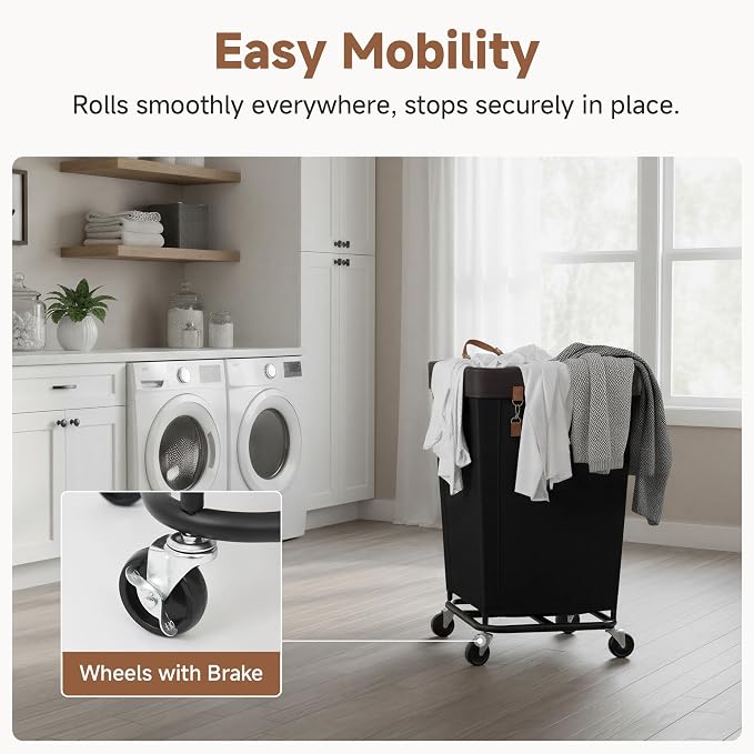StorageWorks 160L Laundry Basket with Wheels, Large Rolling Hampers for Clothing Organizer, Dirty Clothes Basket for Hotel, Home, Closet, Dorm, Black - Image 4