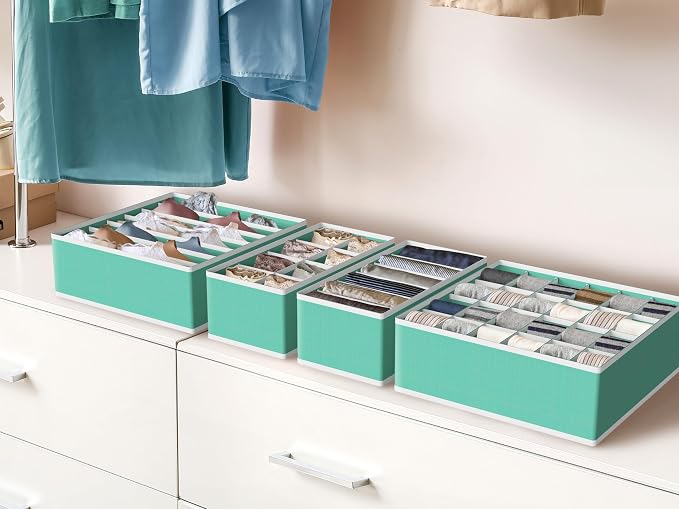 Simple Houseware 4-Pack Drawer Organizer Set - Closet Dividers for Underwear, Socks, Bras, Scarves, Ties - Foldable Non-Woven Storage Boxes, Turquoise - Image 7