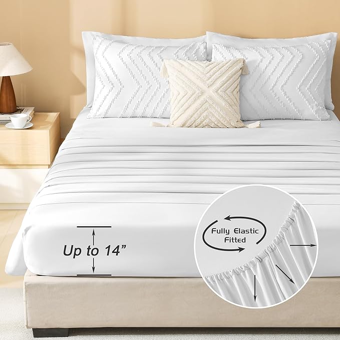 Litanika California King Size Comforter Set with Sheets White - 7 Pieces Bed in a Bag Cal King Boho Tufted Complete Bedding Sets with Comforter, Sheets, Pillowcases & Shams