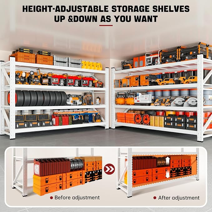 RAVIGIN 5000LBS Storage Shelves,60" W Garage Shelving Heavy Duty Metal Adjustable Garage Shelves, Shelving Units Industrial Shelving for Warehouse,60" W x 24" D x 70" H,White - Image 5