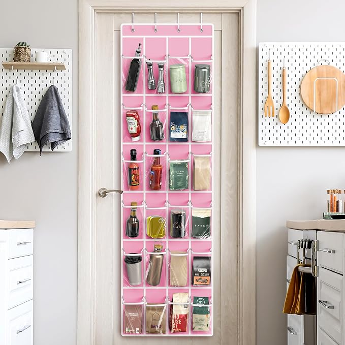 Simple Houseware 24 Pockets - Crystal Clear Over The Door Hanging Shoe Organizer, Pink (64'' x 19'') - Image 7