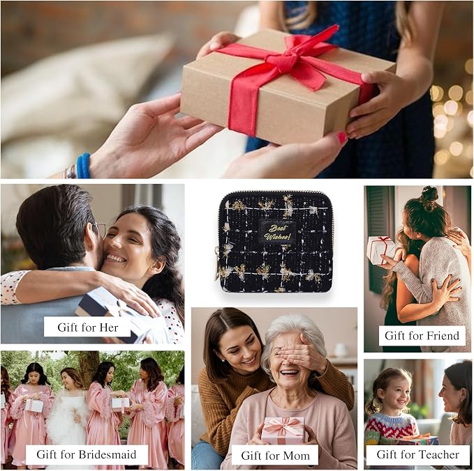 Stratalife Travel Jewelry Case Portable Jewelry Box with Small Pouches for Gemstones Healing Crystal, Bracelets Necklace Bangles Storage, Ring Holder for Women, Quilted Black - Image 7