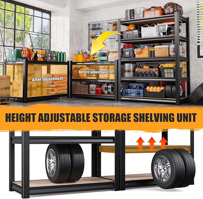5-Tier Garage Shelving Heavy Duty Storage Shelves, Adjustable Shelving Unit, Utility Garage Organizer Shelf for Basement, Pantry, Kitchen, Warehouse,Supermarket, 31.5" Wx13.8 Dx71.2 H,Black - Image 7