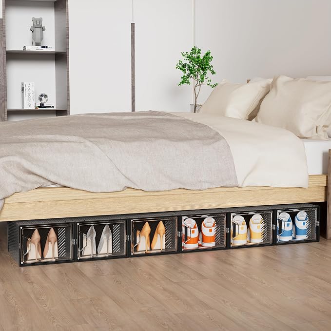 SIMPDIY Shoe Storage, 12 Pack X-Large Shoe Organizer for Closet, Shoe Boxes Clear Plastic Stackable Shoe Storage Boxes for Size 13 - Image 8
