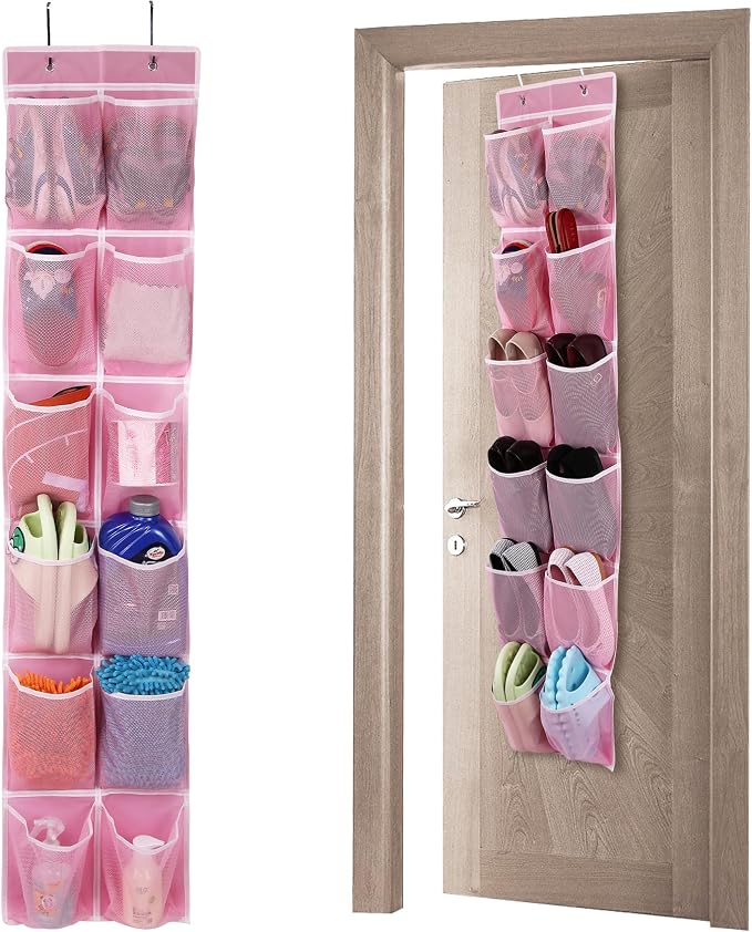 GOMAJI Over the Door 12 Pocket Hanging Shoe Organizer, Pink by GOMAJI