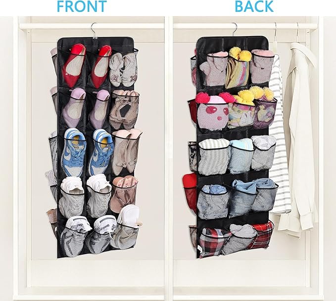 MISSLO 30 Large Pockets Dual Sided Hanging Shoe Rack for Closet Organizer with Rotating Hanger Hanging Shoe Shelves, Black - Image 2