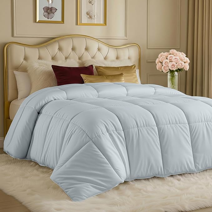 Utopia Bedding Comforters Queen Size, All Season Duvet Insert, Down Alternative Box Stitched Bed Comforter with Corner Tabs, Machine Washable (Light Grey)