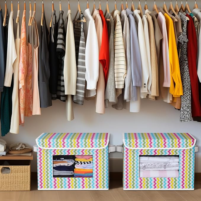 Univivi Fabric Foldable Storage Boxes [4-Pack] Large Collapsible Stackable Storage Bins with Lids, Closet Organizers and Storage Cube Basket for Home, Office, Bedroom (Colorful, 17”x 12” x 12”) - Image 6
