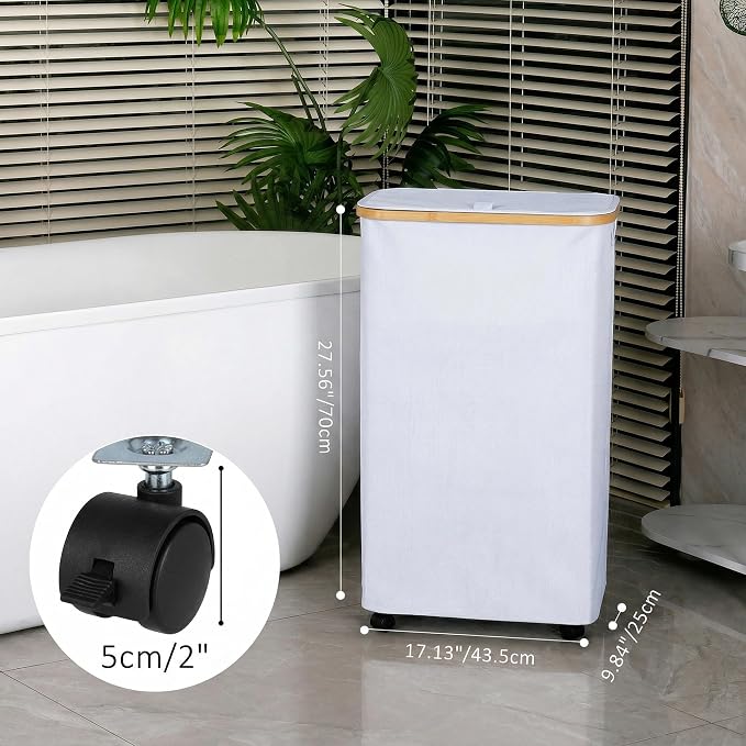 Laundry Basket with Wheels, 75L Clothes Hamper for Laundry, Laundry Hamper with Lid and Inner Bag, for Laundry Room, Bedroom, Dormitory Storage,White - Image 3