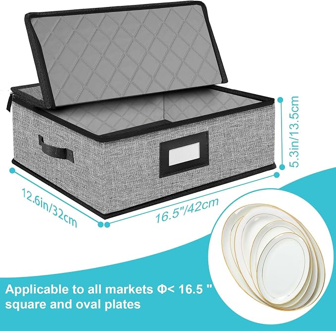 Quilted Platter Storage Case 2PACK-Fine China Storage Containers Hard Shell for Organizing,Stackable Plate Storage Containers with 8 Felt Dividers,dinnerware Storage,Moving Box,Moving Supplies - Image 6
