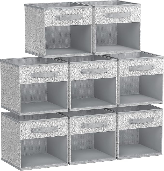 DIMJ Collapsible Storage Cubes, 8 Packs Cube Storage Bins with Window, Fabric Storage Baskets for Shelves, Closet Storage Boxes for Clothes, Toys, Books, 11 Inches Sundries Blended by DiMJ