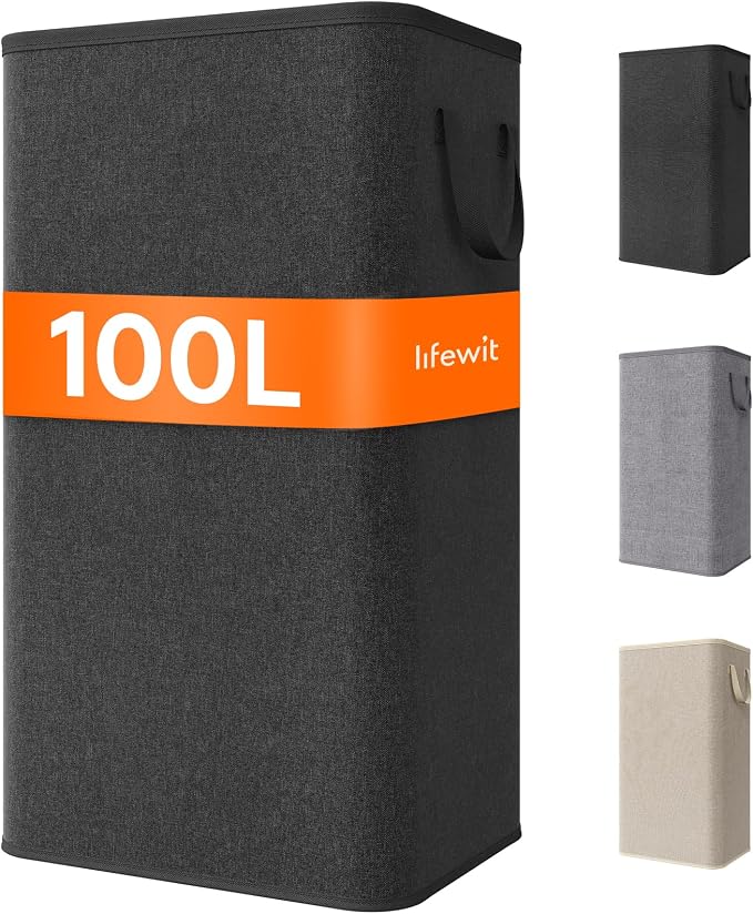 Lifewit 100L Large Tall Laundry Hamper, Collapsible Laundry Basket with Handles, Foldable Clothes Hampers for Laundry, Portable Dirty Clothes Hamper for Dorm College Bedroom Bathroom, Black by Lifewit