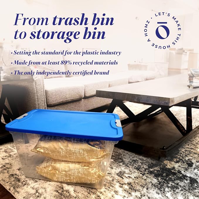 HOMZ 2-Pack Secure Latch, Clear Plastic Storage Organizer Bins, 64 Quart, Blue Lid - Stackable Container Boxes for Bedroom, Bathroom, Garage, and Office Organization - Image 7