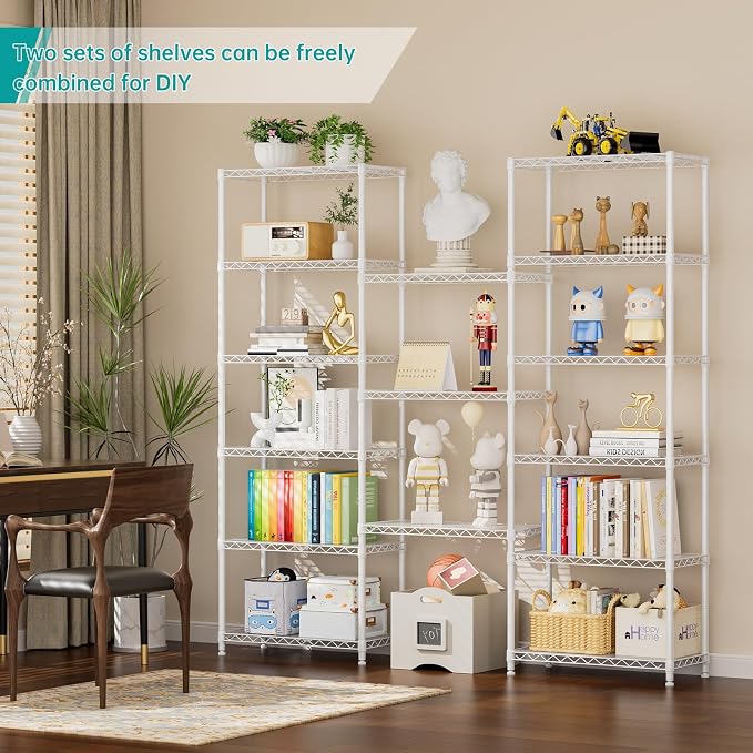 SINGAYE 8 Tier Shelf Organizer Storage Metal Shelves Garage Wire Shelving Unit Pantry Rack Adjustable Standing Storage for Kitchen Closet Laundry Bathroom Pantry 12" D x 22" W x 74" H White - Image 5