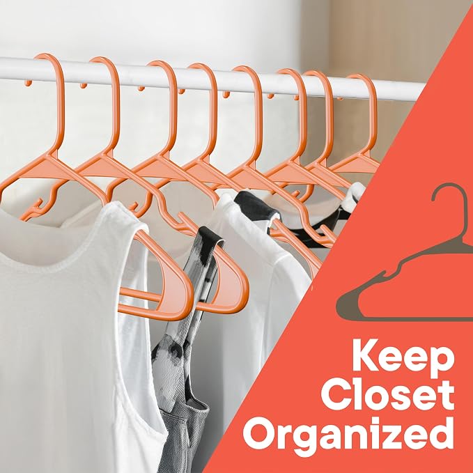 Plastic Clothes Hangers – Heavy Duty Hanger Set, for Organizing Clothes, Dresses, and Coat, Holds Up to 5 lbs, Space-Saving Hangers with Non-Slip Shoulder Grooves, Pack of 5, Orange - Image 4