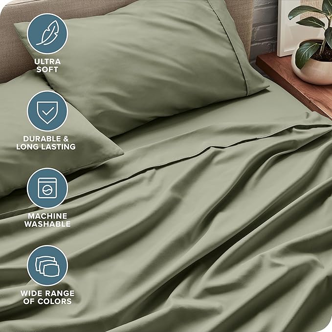 Bare Home Split King Sheet Set - 1800 Ultra-Soft Microfiber Bed Sheets - Double Brushed - Deep Pockets - Easy Fit - 5 Piece Set - Bedding Sheets & Pillowcases (Split King, Sage)