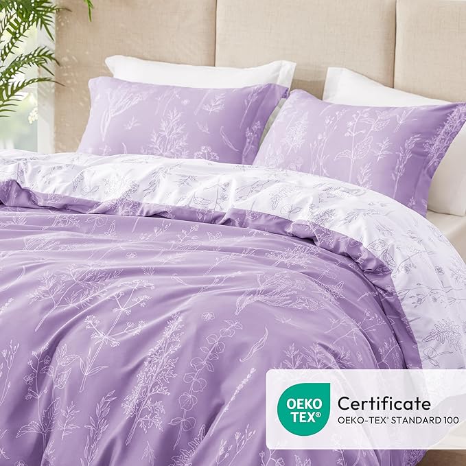 Love's cabin Lavender Twin Comforter Set - Twin XL Size Comforter Set Dorm Bedding, 2 Pieces Cute Floral Bedding, Soft Reversible Flowers Comforter, 1 Comforter & 1 Pillow Sham
