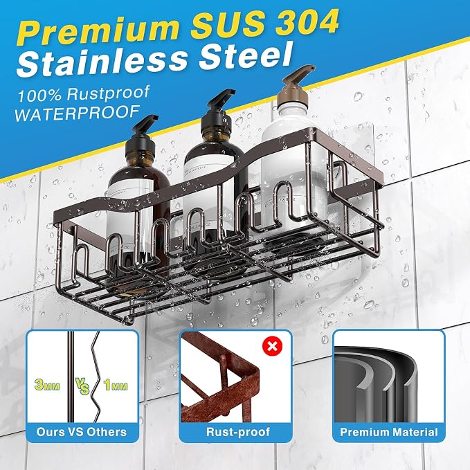 EUDELE 5-Pack Rustproof Stainless Steel Shower Caddy – No Drill Adhesive Bathroom Organizer with Large Capacity, Spacious Shower Shelves for Inside Shower, Kitchen & Home Decor Storage-XL Size - Image 5