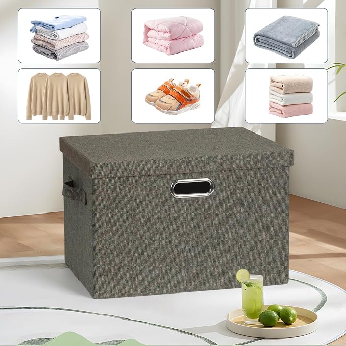 Graciadeco Large 17" 36 Quart Collapsible Stackable Storage Bins with Lids, 3 Packs Dark green Foldable Fabric Closet Storage Boxes with Lids, Heavy-duty Linen Cube Baskets(17x12x11) - Image 6