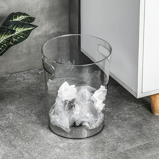 Anyoifax Small Trash Can Plastic Wastebasket 1.5 Gallon Round Garbage Container Bin with Handles for Bathroom, Bedroom, Kitchen, College Dorm, Office, Craft Room - Clear by Anyoifax
