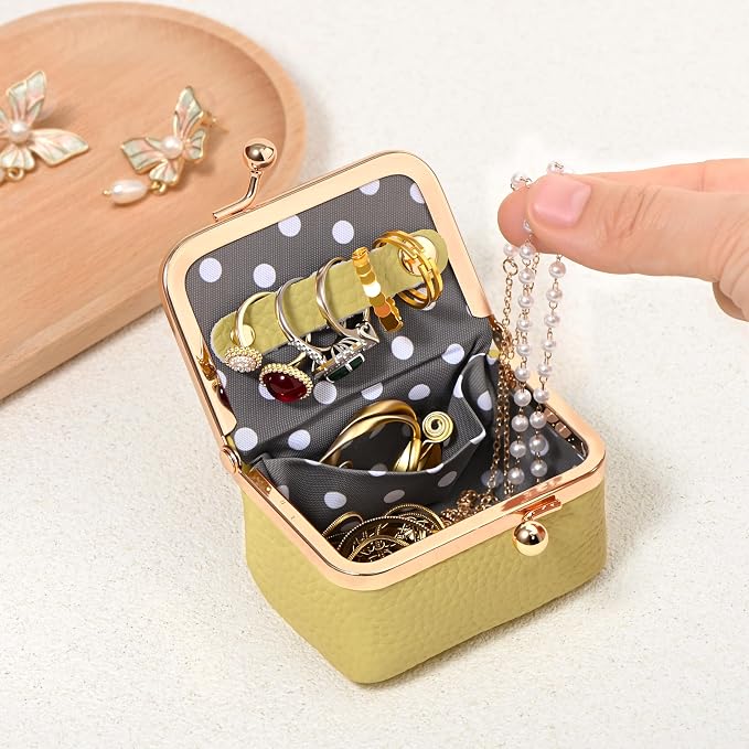 Zivyes Mini Jewelry Box Travel Small Coin Purse Organizer Case Genuine Leather Tiny Size (B-yellow) - Image 3