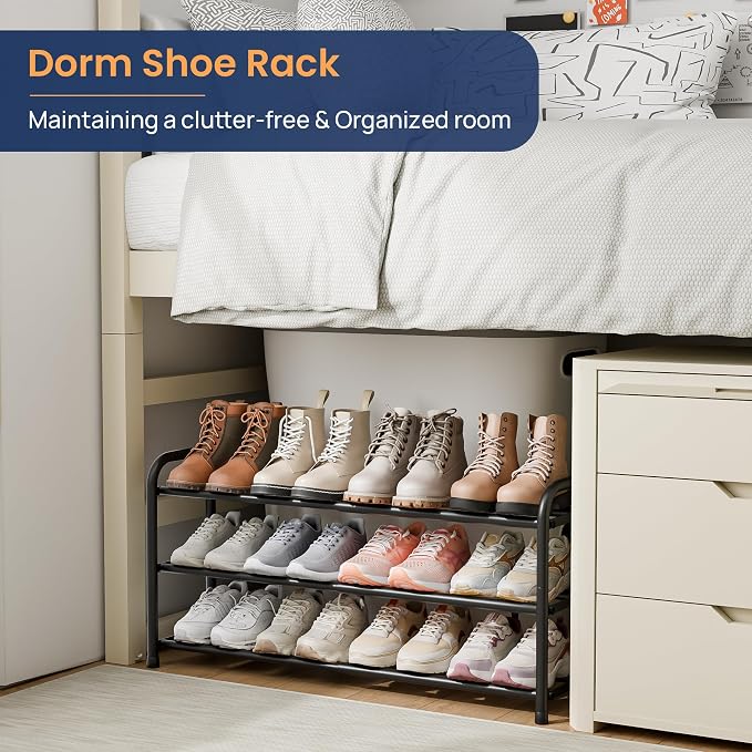 ENJOYBASICS 3 Tier Expandable Shoe Rack for Closet, Free Standing Metal Shoe Shelf Storage Organizer Holder 12 Pairs, Adjustable Width Shoe Rack for Entryway Small Space, Black | Adjustable, for Closet, Shoe Rack Storage, for Small Space, Entryway - Image 3