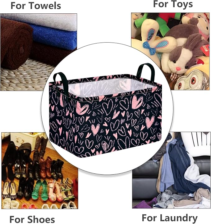 MAIZMZ Girls Basket Empty Gift Basket with Handles,Closet Shelf Storage Organizer Bins Heart Print Girls Nursery hamper Kids Toys Books Box Room Decor - Image 8
