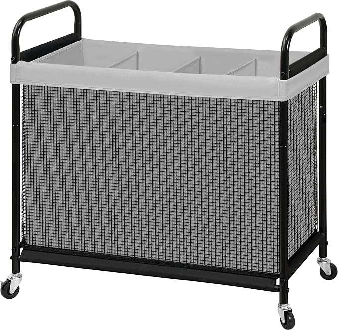 STO STO Laundry Hamper 4 Section, 140L Rolling Laundry Sorter Cart with Removable and Washable Liner Bag, Clothes Hamper with Wheels and Metal Handle for Laundry Room and Bedroom, Gray - Image 8