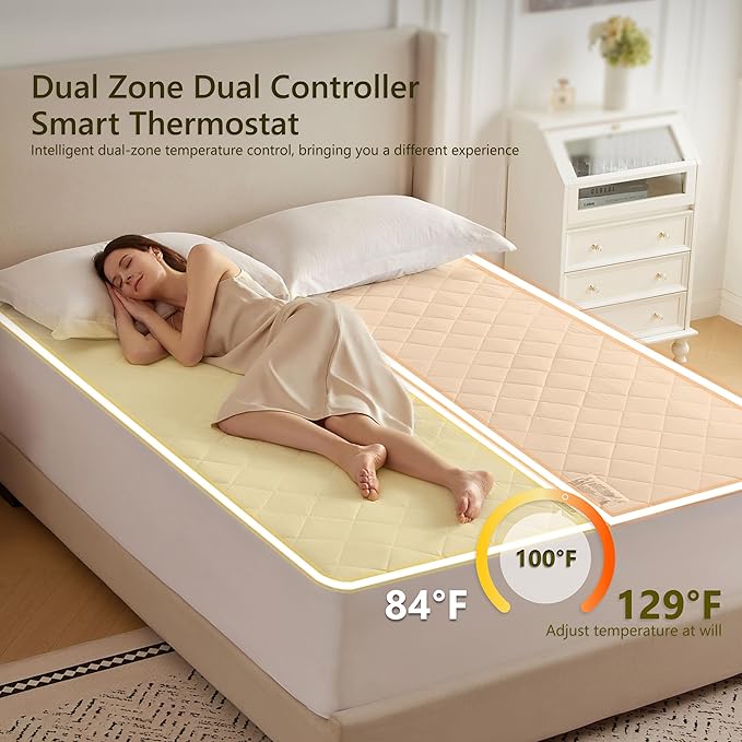 Heated Diamond Quilted Mattress Pad,King Size Dual Control,Soft Bed Warmer,10 Heat Settings,1-12 Hours Auto-Off,Fast Heating,ETL Certified,Machine Washable,Fit Up to 18" Deep Pocket,78"x80"