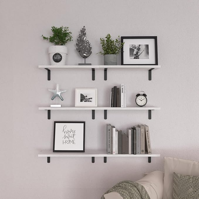 WOPITUES White Floating Shelves Set of 6,Wood for Bedroom,Modern Wall Decor,Bathroom Storage,Book Living Room[Upgraded]-White (HM011A) - Image 6