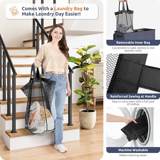 SOLEDI 180L 3-Section Laundry Hamper with Lid, Extra Large Dirty Clothes Basket with Sturdy Handles for Laundry Room & Bedroom - Durable Organizer for Sorting Laundry - Image 4