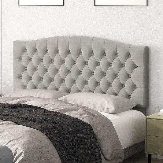 Befurtori Queen Headboard Only, Upholstered Headboard for Adjustable Bed Velvet Tufted Queen/Full Size Wall Mounted Head Board with Solid Wood Legs Head Board, Silver Gray