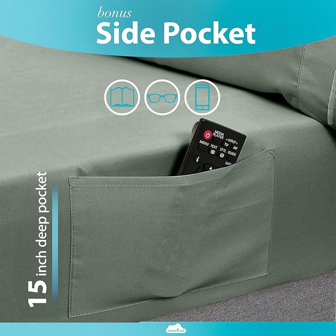 DREAMCARE Full Size Sheets - 6 pcs Breathable Cooling Bed Sheets - up to 15" Deep Pocket Full Size Bed Sheets wth Side Pockets - Extra Soft 100% Brushed Hypoallergenic Hotel Luxury Bedding -Sage Green