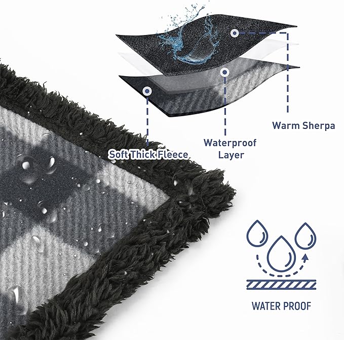 Catalonia Waterproof Bed Blanket, Washable Leakproof Bed Cover, Reversible Protector Blanket for Couch Sofa, Stain Proof Blanket Pad for Adults, 80X60 inches, Grey Plaid