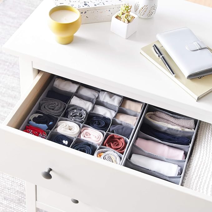 Amazon Basics Underwear Drawer Organizer Dividers for Closet Organization and Storage, Fits Perfectly in Dresser, 2-Pack, Gray | Pack of 2 - Image 6