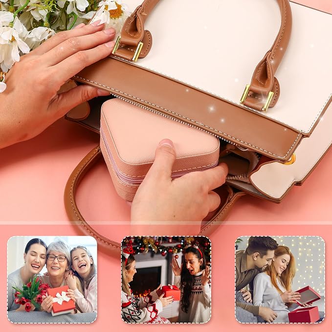 Neveika Jewelry Box with Mirror,Small Jewelry Organizer Box，Travel Jewelry Case for Women，Gift Jewelry Boxes for Female Girls (4pcs mirror pink) - Image 7