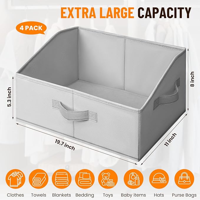 Extra Large Closet Organizers Bins 4 Pack - Blanket Basket for Organizing/Home Clothes Storage Bins for Jeans/Toy Organizers for Nursery/Wardrobe Shelf Closet Organization for Purse Hats Towel - Image 3