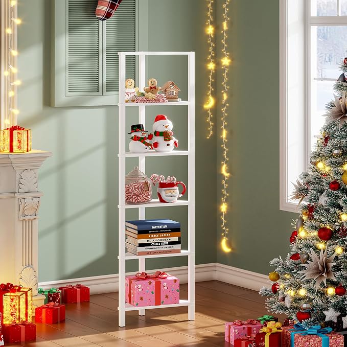 TUTOTAK 6-Tier Corner Bookshelf,Corner Shelf for Small Space, Narrow Display Corner Shelf Stand with Storage Rack, for Living Room, Bedroom, White BS05BW006 - Image 3