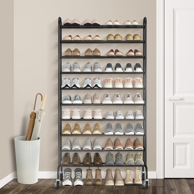 STORAGE MANIAC 10-Tier Expandable Shoe Rack, 44 Pairs Tall Vertical Shoe Rack, Heavy-Duty Metal Adjustable Shoes Organizer for Closet, Entryway, Hallway, Garage, Front Door, Shoes Shelves, Black - Image 2