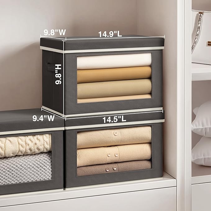 Homsorout Storage Bins with Lids - Fabric Storage Boxe with Window, Collapsible Closet Organizers with Handles, 3 Pack Decorative Bin, Home Cubes Baskets for Clothes, Hat, Books, Dark Grey - Image 2