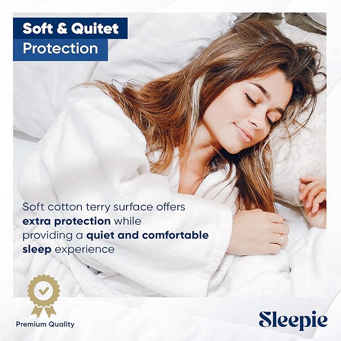 Sleepie Premium Waterproof Mattress Protector - Machine Washable Cotton Mattress Cover for Bed, Fitted Cooling Mattress Pad, Smooth Soft Noiseless Bed Sheets (Queen)