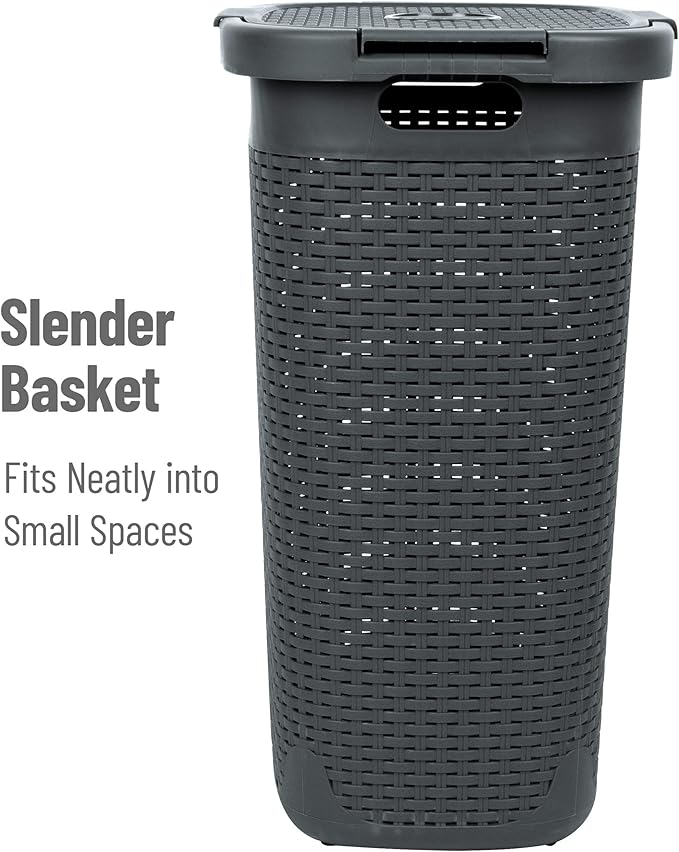 Mind Reader Slim Laundry Hamper with Lid, 60L Tall Clothes Basket, Narrow Tapered Design for Bathrooms, Closets and Laundry Rooms, Plastic, Gray - Image 6