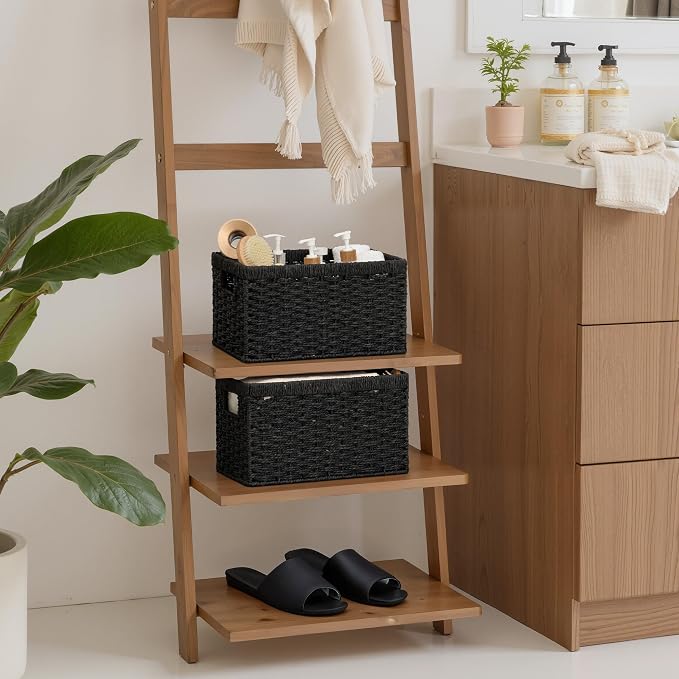 StorageWorks Pantry Baskets, Wicker Storage Baskets for Organizing, Pantry Organizers and Storage, Medium, Black, 2-Pack - Image 2